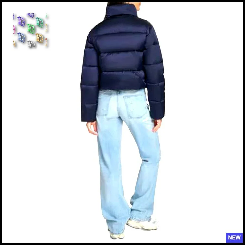 Cropped Puffer Jacket Insulated Streetwear Chic Oversized Y2K Winter Layer - Picture 4 of 7